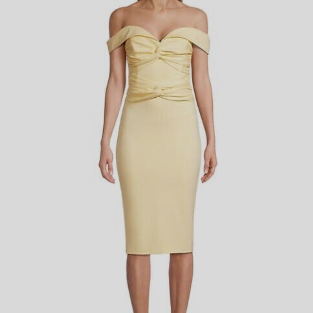 Lavish Alice yellow off the shoulder dress